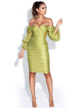 Sirene Silk Off Shoulder Midi Dress - Olive