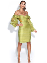 Sirene Silk Off Shoulder Midi Dress - Olive