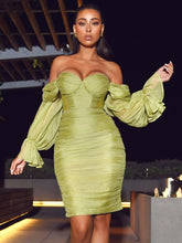 Sirene Silk Off Shoulder Midi Dress - Olive